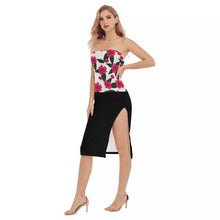 Load image into Gallery viewer, Floral print Tube top with black skirt Women&#39;s Side Split Dress