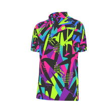 Load image into Gallery viewer, Neon colored letters All-Over Print Men&#39;s Stretch Polo Shirt. (SPI)