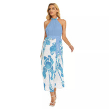 Load image into Gallery viewer, Lt Blue sprout FL/ Women&#39;s Wrap Hem Belted Halter Dress