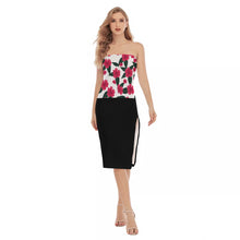 Load image into Gallery viewer, Floral print Tube top with black skirt Women&#39;s Side Split Dress