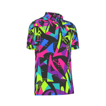 Load image into Gallery viewer, Neon colored letters All-Over Print Men&#39;s Stretch Polo Shirt. (SPI)