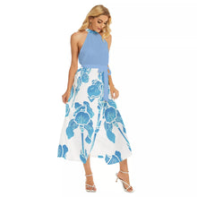 Load image into Gallery viewer, Lt Blue sprout FL/ Women&#39;s Wrap Hem Belted Halter Dress