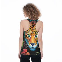 Load image into Gallery viewer, Jaguar stalking from floral jungle All-Over Print Women&#39;s Racerback Tank Top. (SPI)