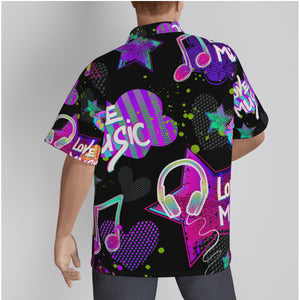 "Love Music" art Men's Hawaiian Shirt With Button Closure. (SPI)