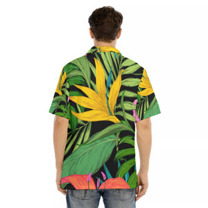 Tropical Leaves Print Hawaiian Shirt With Button Closure