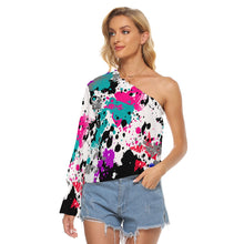 Load image into Gallery viewer, Paint splattered Print Women&#39;s One-shoulder Long Sleeve T-shirt. (SPI)