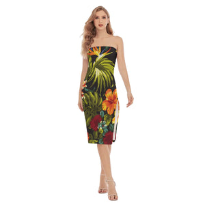 Hibiscus bed Print Women's Side Split Tube Top Dress