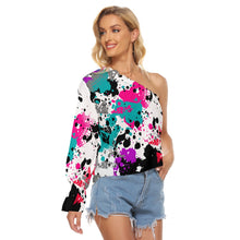 Load image into Gallery viewer, Paint splattered Print Women&#39;s One-shoulder Long Sleeve T-shirt. (SPI)