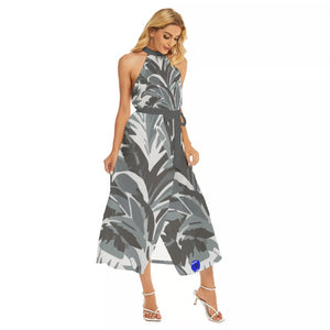 Leaf Grayness Women's Wrap Hem Belted Halter Dress