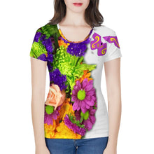 Load image into Gallery viewer, Flowers bouquet with Departing butterfly Women&#39;s All Over Print Imitation QMilch T-shirt