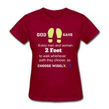 Load image into Gallery viewer, God Gave 2 Feet Women&#39;s T-Shirt - dark red