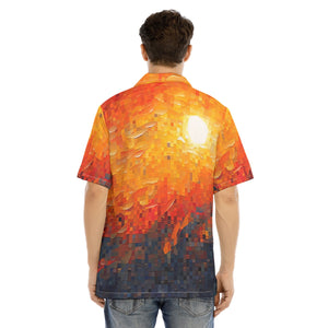 Pixeled Sun Shining All-Over Print Men's Hawaiian Shirt with Button Closure